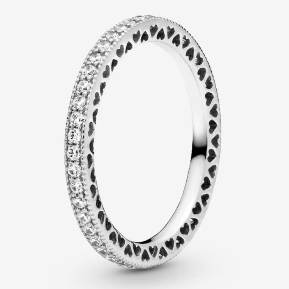 Pandora Silver Heart Pavé Stackable Ring